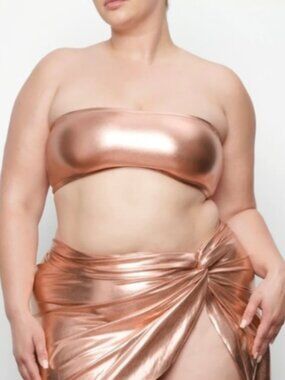 Skims Metallic Swim Bandeau Bikini Top - Copper